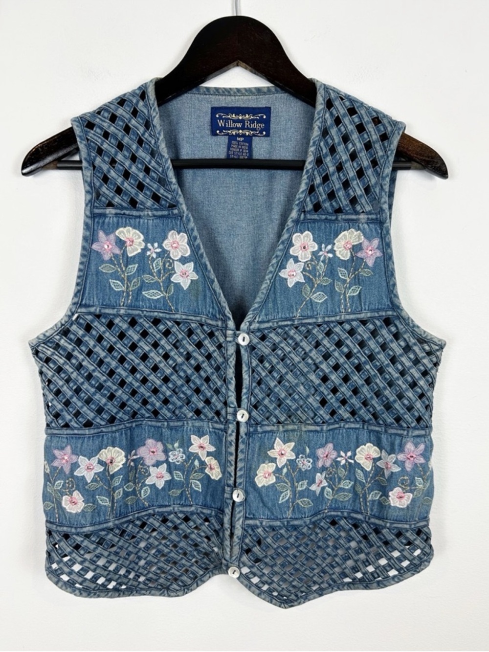 Willow Ridge Denim Embroidered Cutout Vest Size MP 100% Cotton